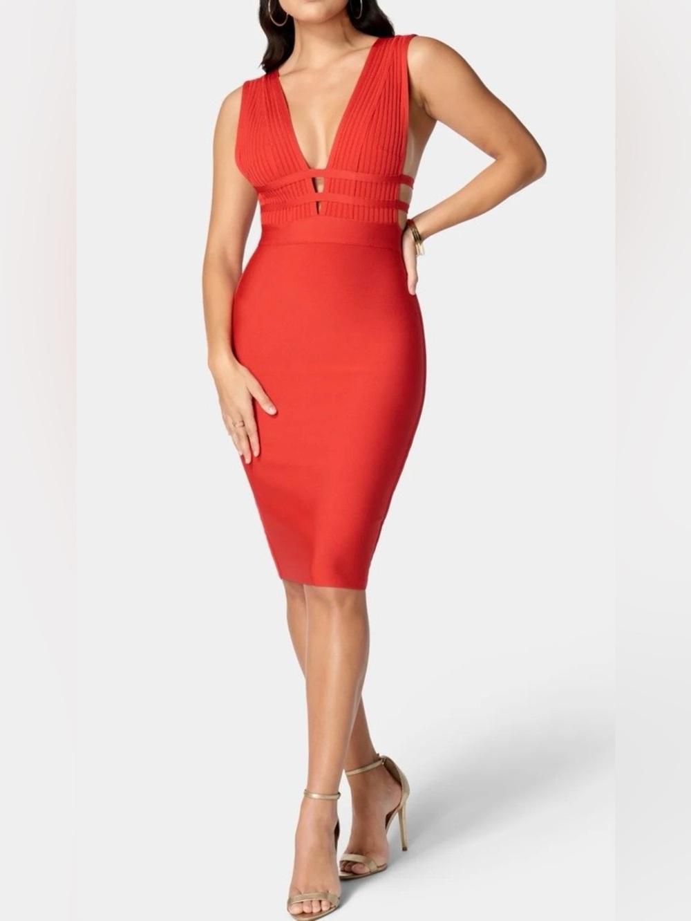 NWOT Bebe Plunge Neck Bandage Dress